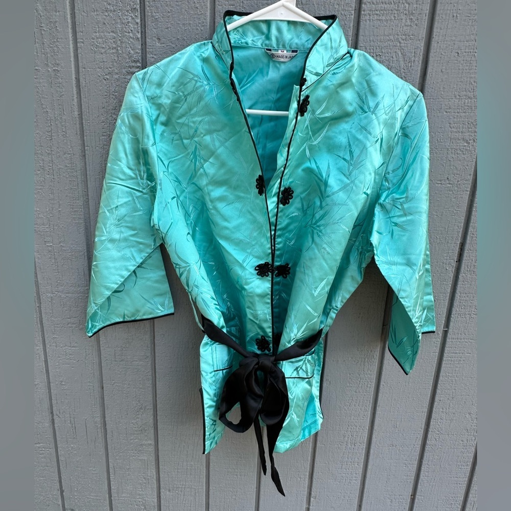 Mint Green Asian Style Jacket with Black Tie
